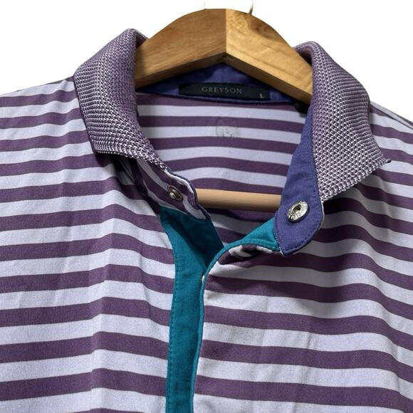Greyson Mens Allegheny Striped Polo Shirt Size L Purple Golf Athleisure Casual - Picture 5 of 7